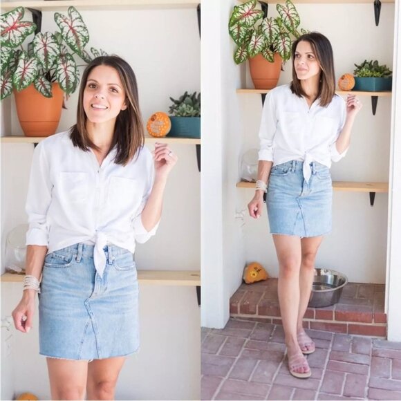 Everlane | The Reconstructed Denim Skirt in Vintage Light Blue Raw Hem 27 - Picture 2 of 6